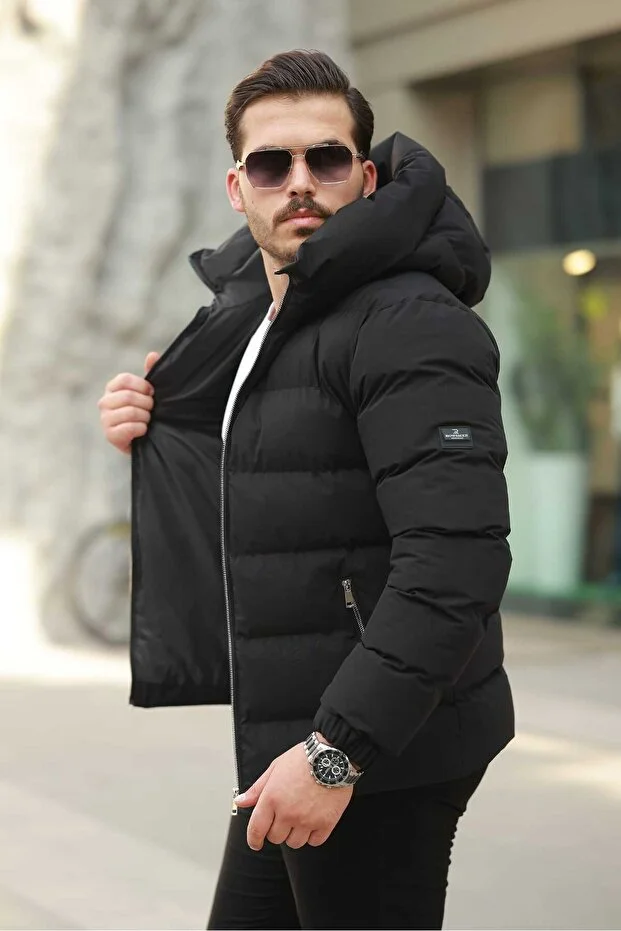 ERKEK SU RÜZGAR YAĞMUR GEÇİRMEZ ŞİŞME KAPÜŞONLU ŞİŞME MONT KABAN CEKET